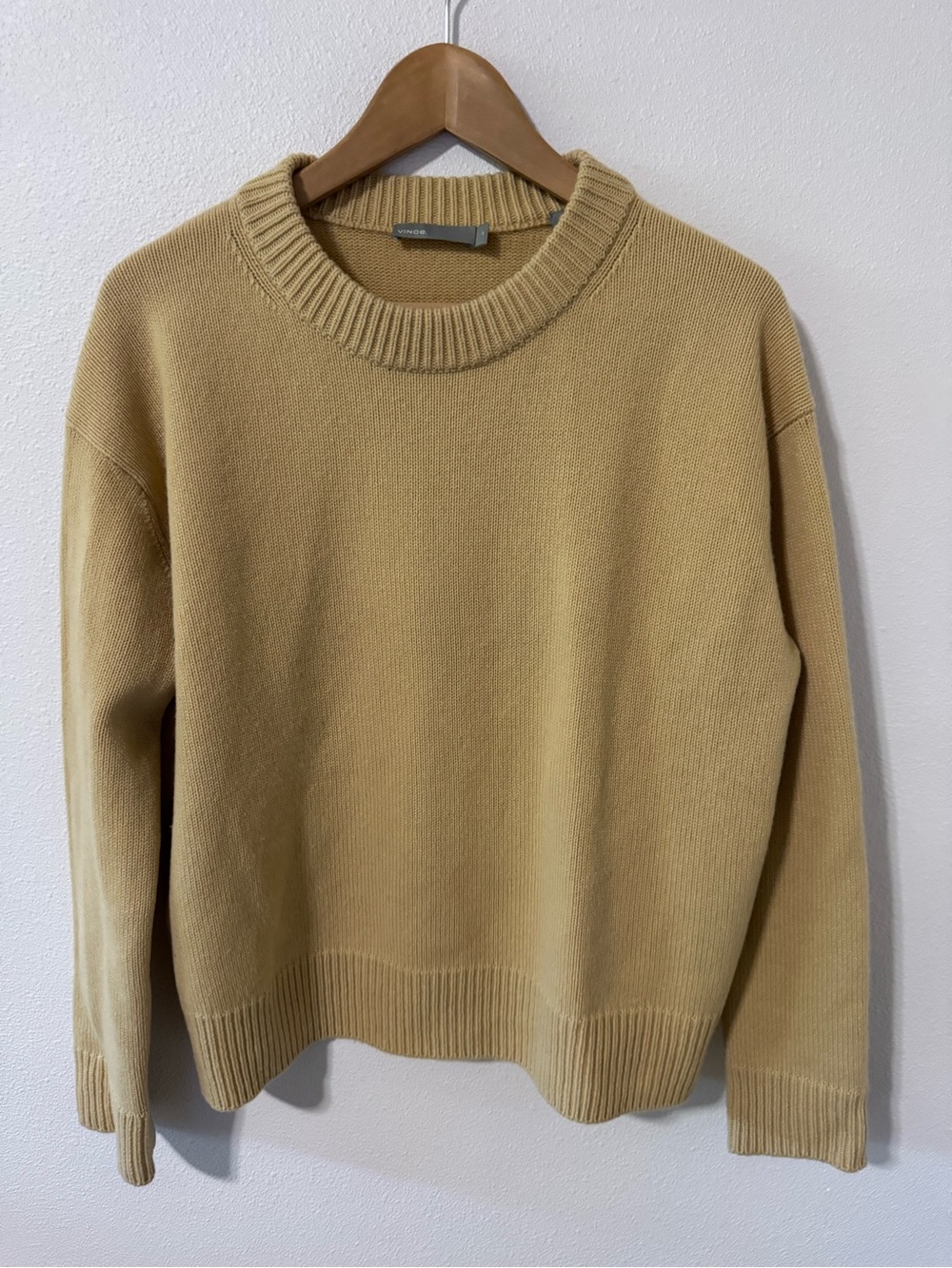 Vince Cashmere Boxy Crewneck Pullover Sweater Camel Minimalist Quiet Luxury-M